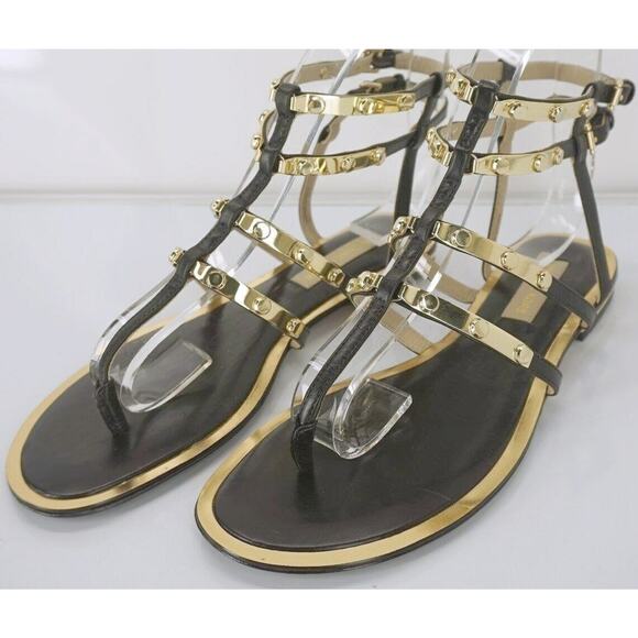 Michael Kors Hollie Studded Ankle Strappy Caged Thong Sandal SZ 6.5 Gold $350 - Picture 7 of 10